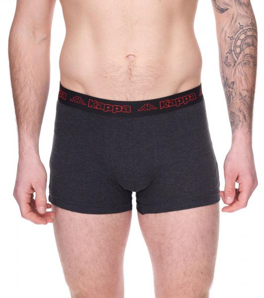 2er Pack Kappa Herren Boxershorts mit Marken Schriftzug und Logo Unterhose 351K1JW ADK Dunkelgrau/Hellgrau/Rot