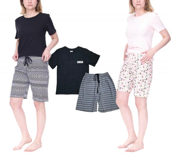 CINQUE Baumwoll-Pyjama kurze Hose Rundhals-Shirt f&uuml;r Damen in Rosa/Wei&szlig;, Schwarz/Wei&szlig; oder f&uuml;r Herren in Schwarz/Wei&szlig;