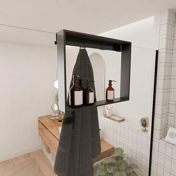 FrameRack BLACK Hängendes Duschregal mit Haken – Bad-Organizer aus Edelstahl