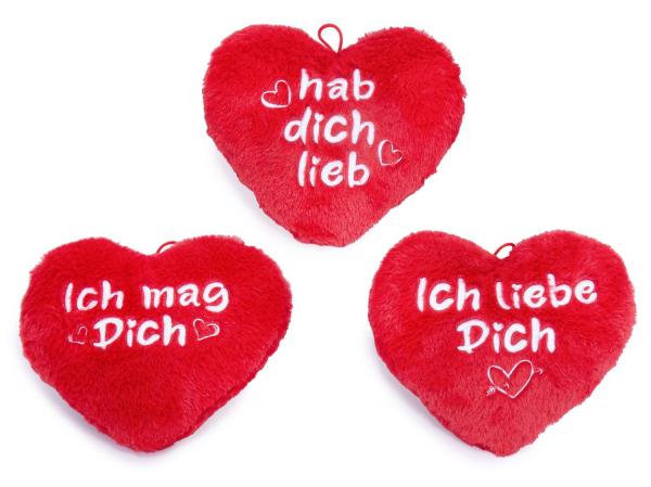 Herz mit Spr&uuml;chen Pl&uuml;sch - 3-fach sortiert - 20 x 17 cm