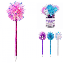 Kugelschreiber „Pompom Glitter“, 22 cm, 4er-Set, sortiert