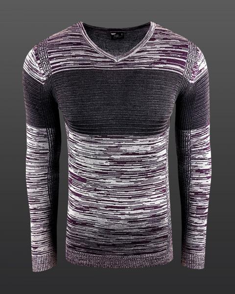 Moderner Herren Strick-Pullover im Colorblock Slim Fit V-Ausschnitt Sweater 6285 Bordeaux/Braun