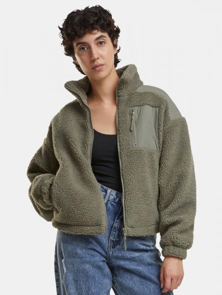 stylische Urban Classics Damen Jacke Fleece 330 g/m&sup2; Gr&uuml;n