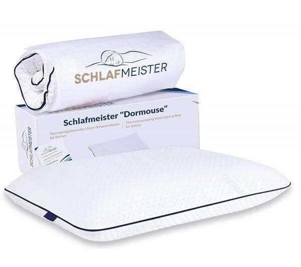 Thermoregulating SCHLAFMEISTER Dormouse Toddler Pillow, Memory Foam Pillow, OEKO-TEX Certified, 45x30x8 cm, White