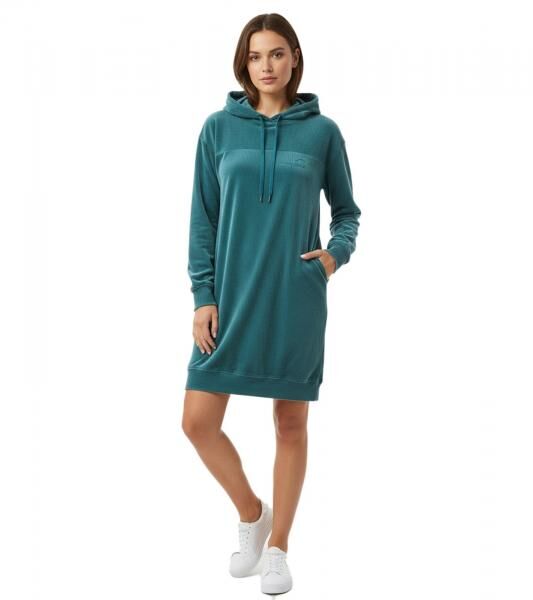 weiches KangaROOS Damen Samt-Kleid bequemes Haus-Kleid mit Kapuze Langarm-Kleid Petrolgr&uuml;n