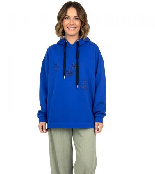 ZEGY Damen Hoodie Kapuzen-Pullover mit V&ouml;gel-Verzierungen Baumwoll-Pullover Sweater 1074 Blau