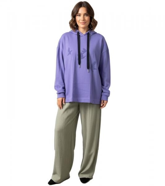 ZEGY Damen Hoodie Kapuzen-Pullover mit V&ouml;gel-Verzierungen Baumwoll-Pullover Sweater 1074 Violett