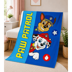 nickelodeon PAW PATROL Kinder Decke mit Logo Schriftzug und Figuren weiche Kuscheldecke 130x170cm Blau