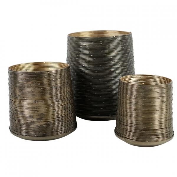 Dekokerze Windlicht Metall gold 17 cm 3er Set