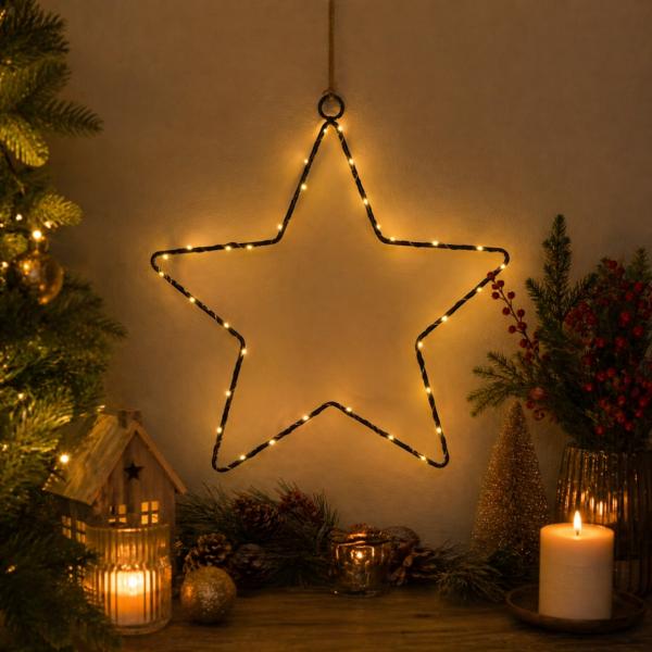 Weihnachtsstern LED auf Batterie schwarz 35 cm