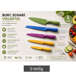 5-teiliges Edelstahl Messer-Set mit Klingenschutz & Antihaftbeschichtung 9857684 bunt