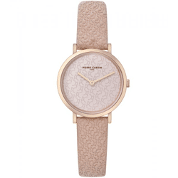 Pierre Cardin Damen Armband-Uhr mit Marken-Kürzel-Print analoge Quarz-Uhr mit Leder-Armband 3ATM 31mm CBV.1504 Rosa