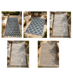 Moderner Outdoor-Teppich in verschiedenen Designs Garten-Teppich Dekoteppich ca.90 x 150cm in Weiß/Schwarz, Blau/Weiß, Grün/Weiß, Weiß