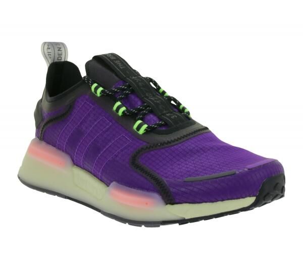 sportliche adidas NMD_V3 Sneaker nachhaltige Lauf-Schuhe f&uuml;r Damen und Herren mit BOOST D&auml;mpfung GW3062 Lila/Schwarz/Gr&uuml;n