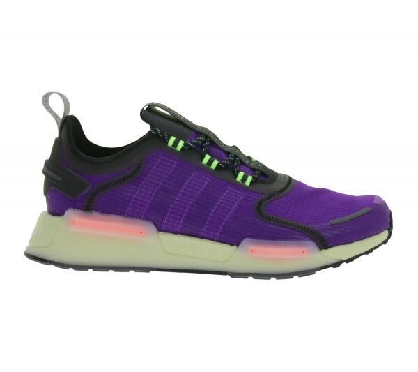 sportliche adidas NMD_V3 Sneaker nachhaltige Lauf-Schuhe f&uuml;r Damen und Herren mit BOOST D&auml;mpfung GW3062 Lila/Schwarz/Gr&uuml;n