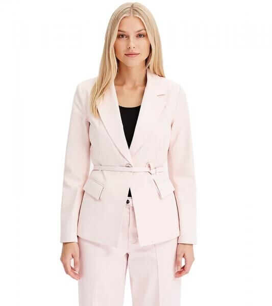 stylischer Damen Ausgeh-Blazer mit G&uuml;rtel Business-Blazer Baumwoll-Blazer 959825 Rosa