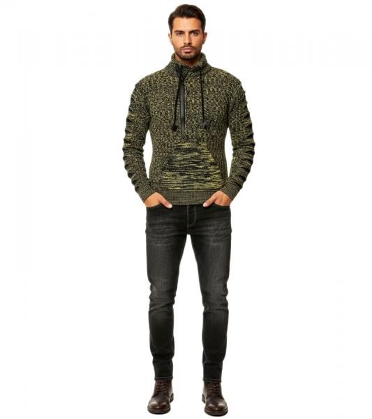 Stylischer Herren Strick-Pullover mit gestrickten Schlitzen am &Auml;rmel Sweater 13328 Gelb