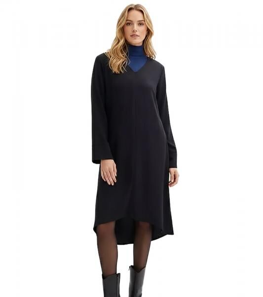 asymmetrisches Damen Twill-Kleid aus weicher Lyocell-Qualit&auml;t Midi-Kleid Ausgeh-Kleid 957960 Schwarz