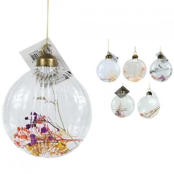 Dekoration Anhänger getrocknete Blumen Glas 13 cm 8 sortiert