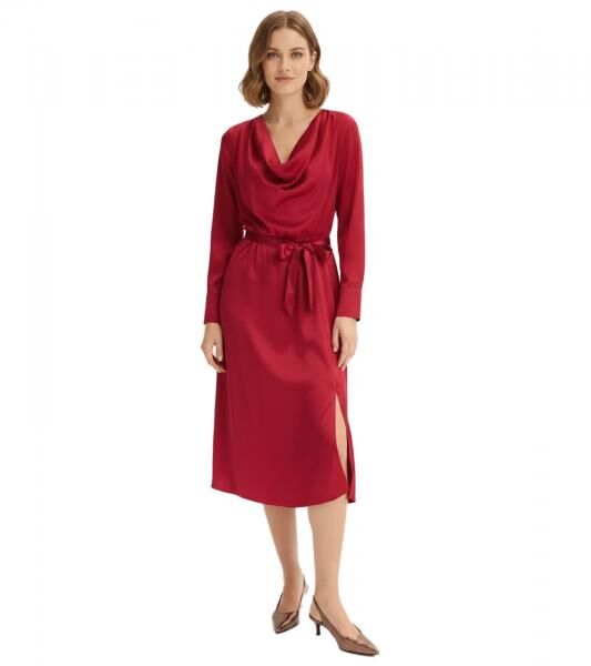 feminines Damen Midi-Kleid aus gl&auml;nzendem Satin Ausgeh-Kleid 957586 Rot