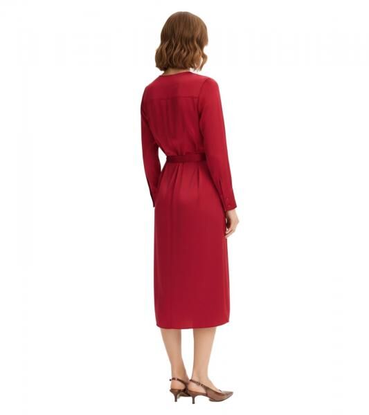 feminines Damen Midi-Kleid aus gl&auml;nzendem Satin Ausgeh-Kleid 957586 Rot