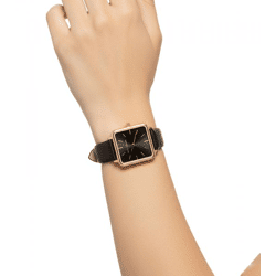 LILY + STONE Damen Armband-Uhr mit quadratischem Gehäuse analoge Quarz-Uhr mit Leder-Armband LSMIL001 Schwarz/Gold