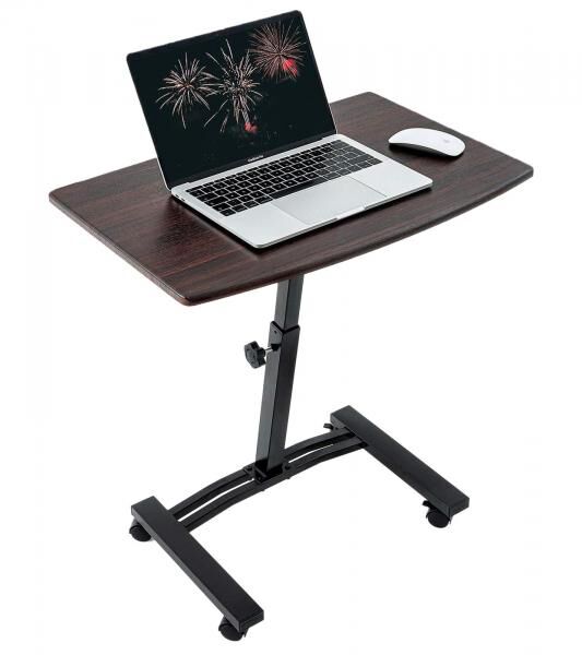 Tatkraft Salute Laptop-Tisch h&ouml;henverstellbarer Arbeits-Tisch mit Mausablage 360 Grad drehbare R&auml;der Bett-Tisch 60x40cm 13353 Braun