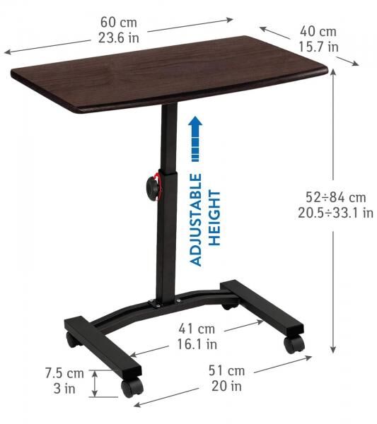 Tatkraft Salute Laptop-Tisch h&ouml;henverstellbarer Arbeits-Tisch mit Mausablage 360 Grad drehbare R&auml;der Bett-Tisch 60x40cm 13353 Braun