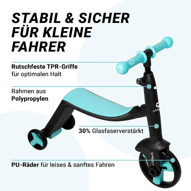 3in1 Kinder Laufrad Dreirad Roller Trike Scooter mitwachsend