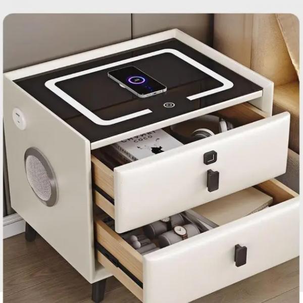 BedhubPro Smart Bedside Table – 3-in-1-Nachttisch mit kabelloser Ladefunktion, Fingerabdruckschloss und Bluetooth-Lautsprechern