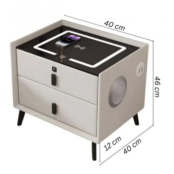 BedhubPro Smart Bedside Table – 3-in-1-Nachttisch mit kabelloser Ladefunktion, Fingerabdruckschloss und Bluetooth-Lautsprechern