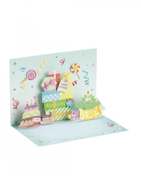 FOLIA - 3D Pop Up Karten Geburtstag, Bastelset für 2 Glückwunschkarten inklusive 2 Kuverts mit Stanzteilen und 3D Klebepads 
