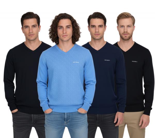 HACKETT LONDON GOLF Herren Baumwoll-Pullover Strick-Pullover mit V-Ausschnitt Langarm-Shirt HMX500D Schwarz, Blau oder Dunkelblau
