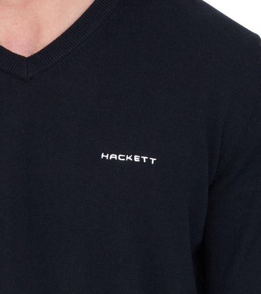 HACKETT LONDON GOLF Men's Cotton Sweater, Knitted Sweater with V-Neck, Long-Sleeve Shirt HMX500F Black