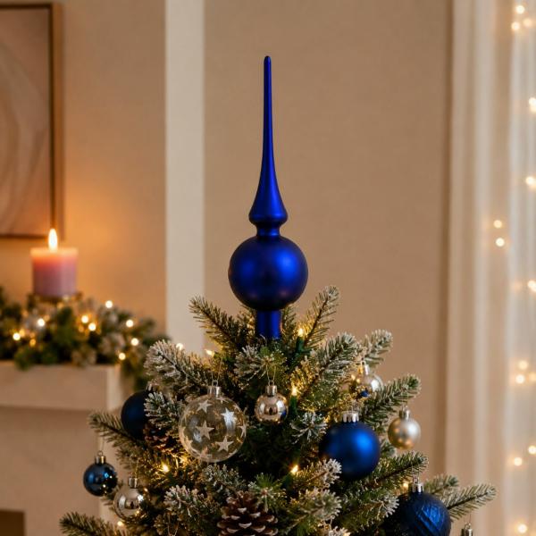 Weihnachtsbaumspitze aus Glas, blau, 27 cm