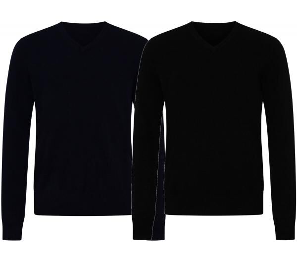 KKS STUDIOS Herren V-Neck Pullover aus 100% Kaschmir Sweater KK2350 Navy oder Schwarz