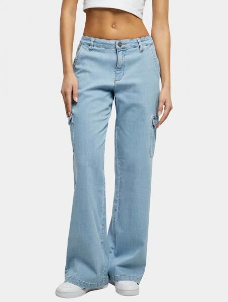 l&auml;ssige Urban Classics Damen Jeans Straight Fit Stretch Taschen mit Baumwolle Blau