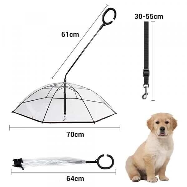 [PREISSENKUNG] PawBrella – Verstellbarer Hundeschirm mit integrierter Leine | Transparente, wasserdichte Schutzhülle für kleine Hunde