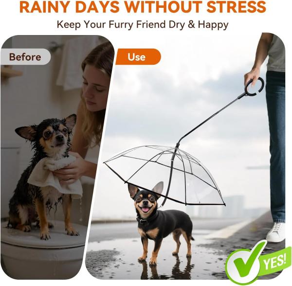 [PREISSENKUNG] PawBrella – Verstellbarer Hundeschirm mit integrierter Leine | Transparente, wasserdichte Schutzhülle für kleine Hunde