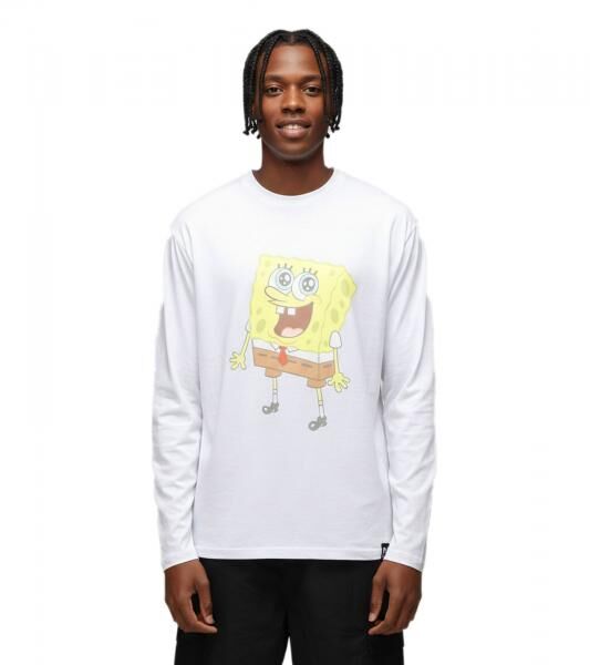 RE:COVERED X nickelodeon Herren Langarm-Shirt SpongeBob Schwammkopf Design Baumwoll-Pullover Rundhals-Shirt MMVCM272 Wei&szlig;
