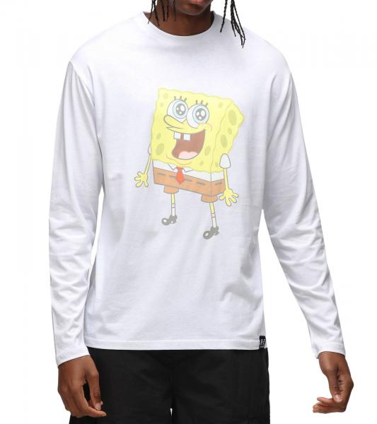 RE:COVERED X nickelodeon Herren Langarm-Shirt SpongeBob Schwammkopf Design Baumwoll-Pullover Rundhals-Shirt MMVCM272 Wei&szlig;
