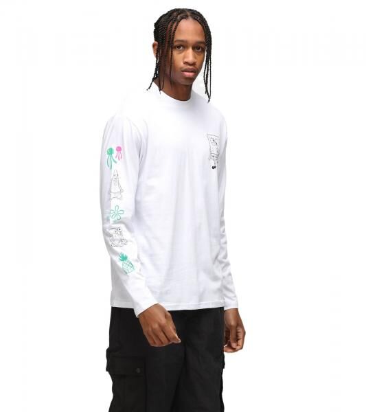 RE:COVERED X nickelodeon Herren Langarm-Shirt SpongeBob Schwammkopf Design Baumwoll-Pullover Rundhals-Shirt MMVCM199 Wei&szlig;