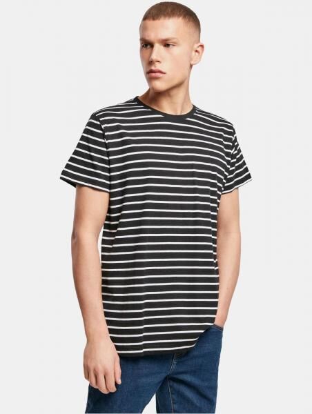 sportliches Build Your Brand Herren T-Shirt 180 g/m&sup2; mit Baumwolle Schwarz/Wei&szlig;