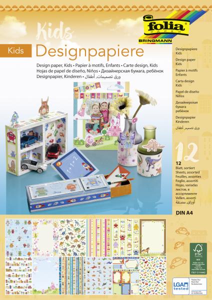 FOLIA - Designpapierblock KIDS 165g/m², DIN A4-12 Blatt, 12 Motive sortiert