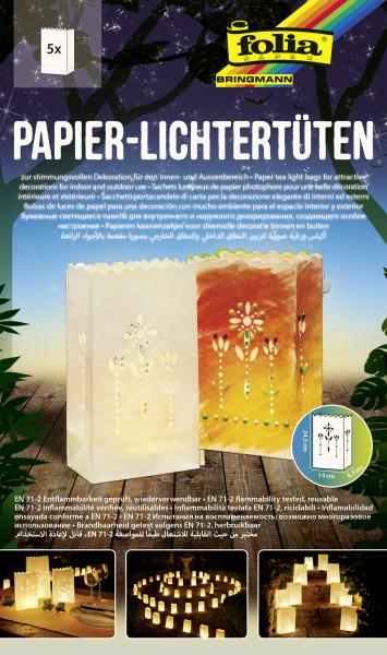 FOLIA - Papierlichttüten Floral-5 Stück, 24,5x14x8,5cm
