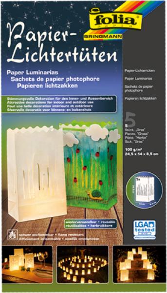 FOLIA - Papierlichttüten GRAS-5 Stück, 24,5x14x8,5cm