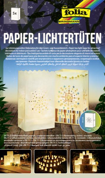 FOLIA - Papierlichttüten SONNE-5 Stück, 24,5x14x8,5cm