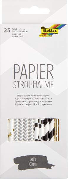 FOLIA - Papierstrohhalme LET'S GLAM, 25 Stück sortiert-19,7cm, Ø6mm