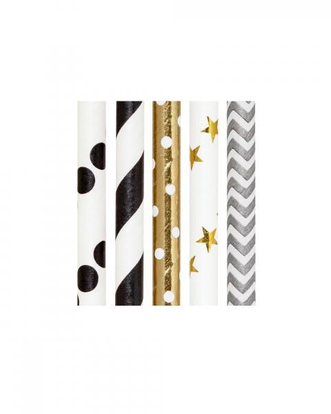 FOLIA - Papierstrohhalme LET'S GLAM, 25 Stück sortiert-19,7cm, Ø6mm