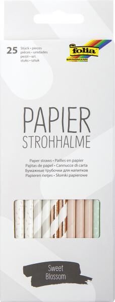 FOLIA - Papierstrohhalme SWEET BLOSSOM, 25 Stück sortiert-19,7cm, Ø6mm